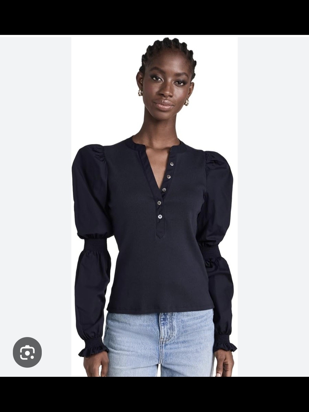 Veronica Beard Effy Top Henley Puff Sleeve XS $248